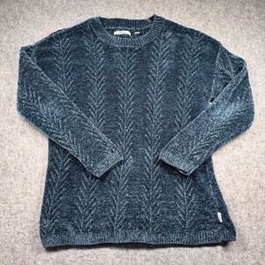 Orvis Sweater Women Large Blue Chenille Chevron Knit Crew Neck Long Sleeve L